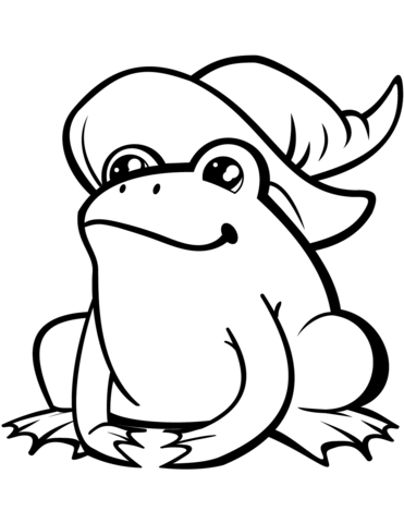 Cute Frog In Witch Hat Coloring Page